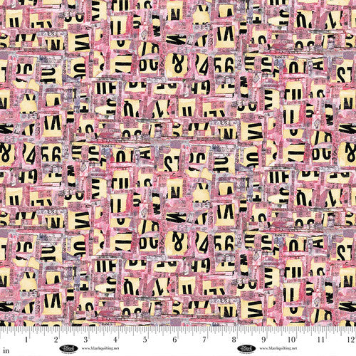 Spread The Word Abstract Letters & Numbers Pink Kathryn Kramer Waters Blank Quilting Cotton Fabric BQ-4202-22
