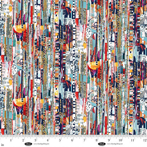 Spread The Word Abstract Newspaper Mini Strips Blue Kathryn Kramer Waters Blank Quilting Cotton Fabric BQ-4205-77