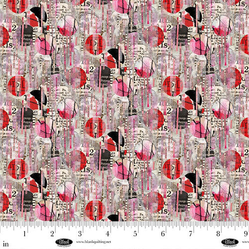 Spread The Word Newspaper with Abstract Dots Pink Kathryn Kramer Waters Blank Quilting Cotton Fabric BQ-4199-22