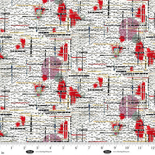 Spread The Word Partial Letters & Words White Kathryn Kramer Waters Blank Quilting Cotton Fabric BQ-4200-01