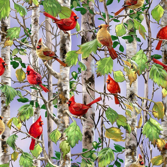 Spring Song Cardinal on Birch Tree Multi Dona Gelsinger Timeless Treasures Cotton Fabric TT-DONA-CD3198-MULTI