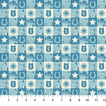 Squishmallows Rodeo Check Blue Northcott Cotton Fabric NC-SQ1053-43