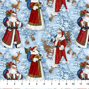 St. Nicholas Santas Light Blue Multi Liz Goodrick-Dillon Northcott Cotton Fabric NC-DP28214-44