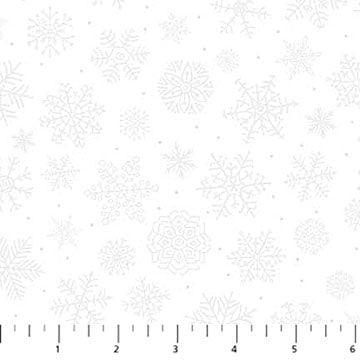 St. Nicholas Snowflakes Pigment White Liz Goodrick-Dillon Northcott Cotton Fabric NC-28220-10