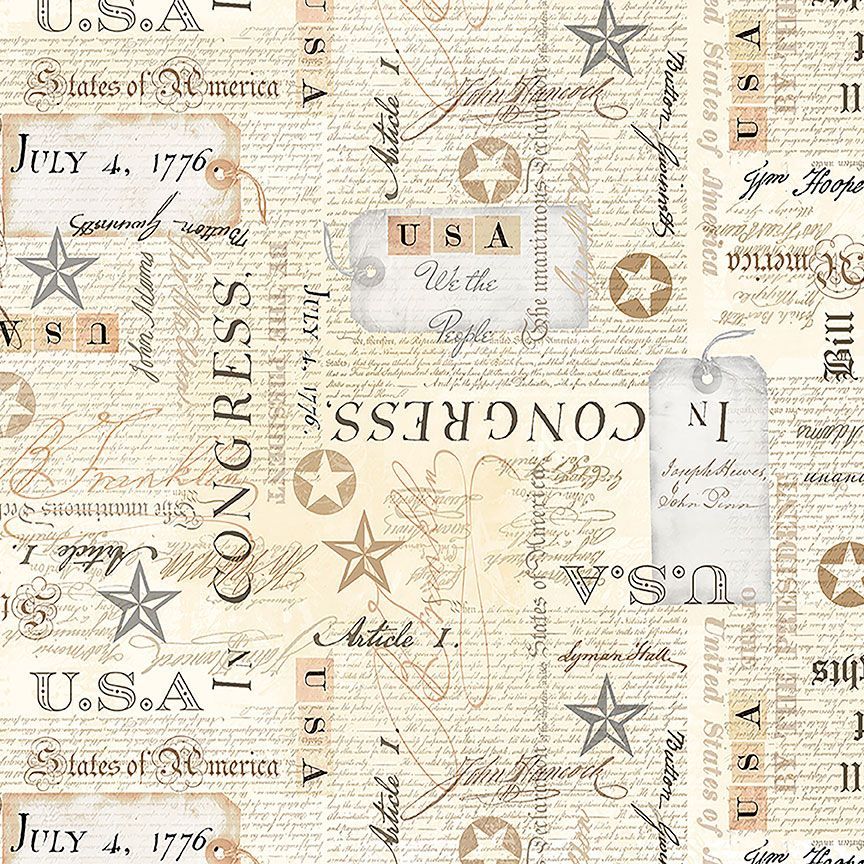 Star Spangled USA Bill of Rights Natural Beige Gail Cadden Timeless Treasures Cotton Fabric TT-GAIL-CD2221-Natural