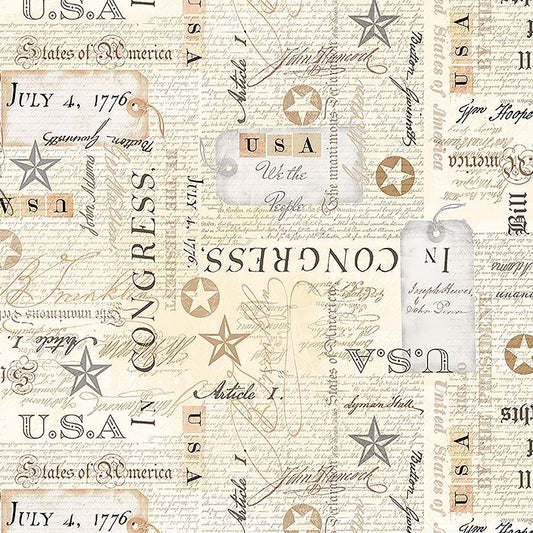 Star Spangled USA Bill of Rights Natural Beige Gail Cadden Timeless Treasures Cotton Fabric TT-GAIL-CD2221-Natural