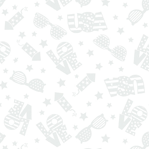 Star Spangled Whites American Celebration Sunglasses White on White Blender Kanvas Studio Benartex Cotton Fabric BE-15356-09