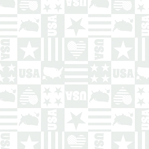 Star Spangled Whites USA Boxes White on White Blender Kanvas Studio Benartex Cotton Fabric BE-15358-09