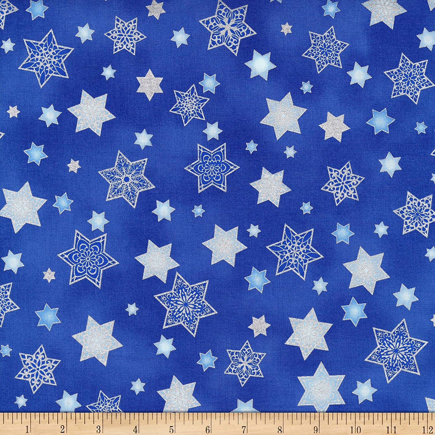 Star of David Metallic Blue Stars of Light Robert Kaufman Cotton Fabric