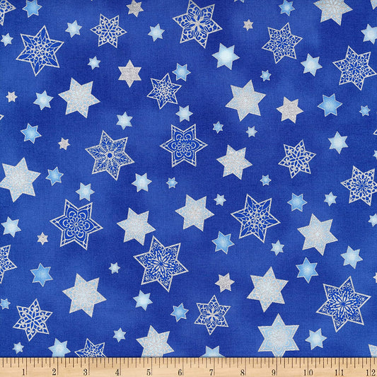 Star of David Metallic Blue Stars of Light Robert Kaufman Cotton Fabric