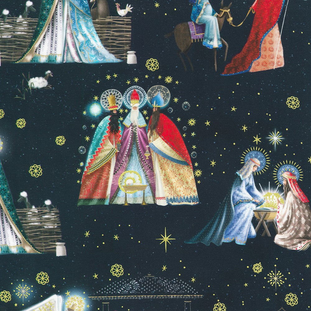 Star of Wonder Nativity Wise Men Bethlehem Midnight Blue Reuben McHugh Robert Kaufman Cotton Fabric RK-RRMDM-23728-69