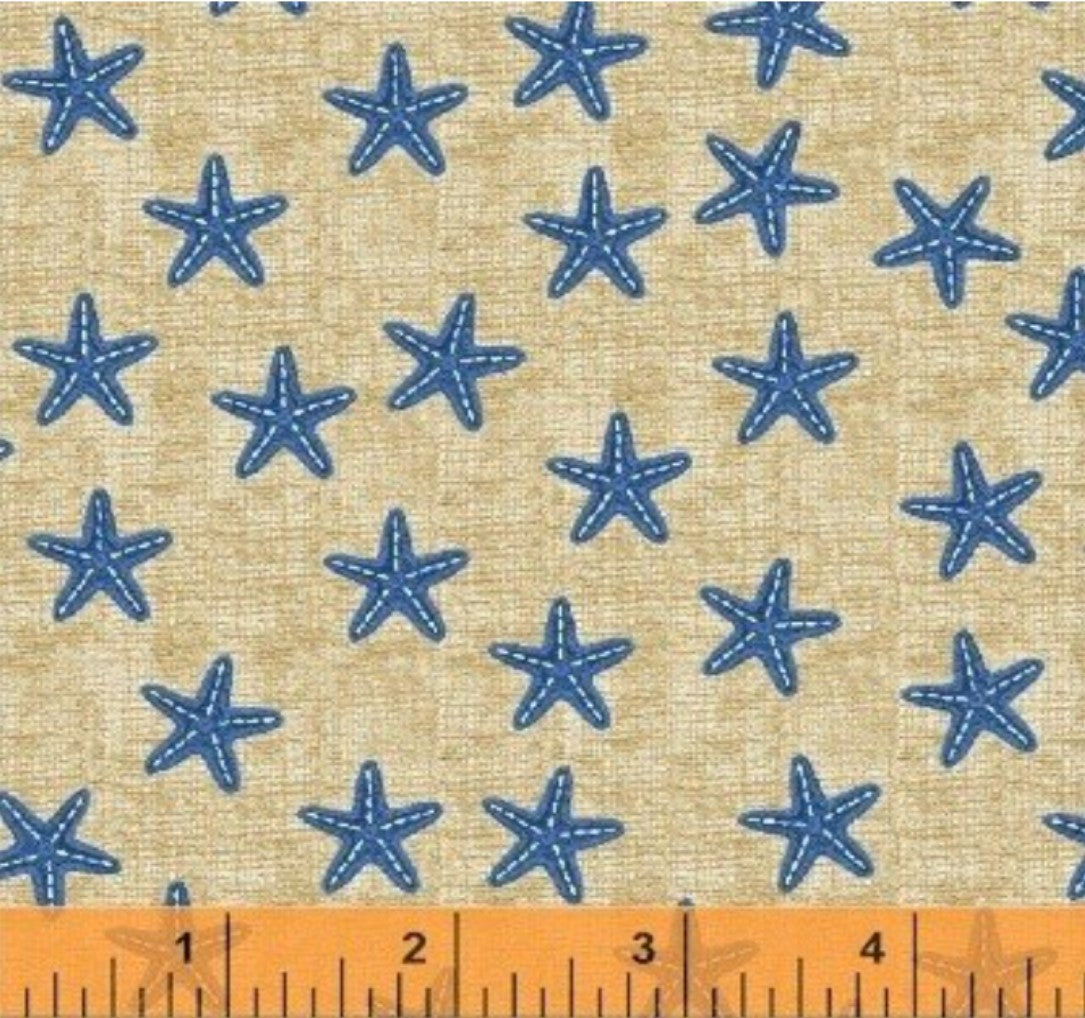 Shoreline Starfish Tossed Beige Whistler Studio Windham Cotton Fabric WF-50115-1