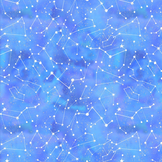 Starlight Glitter Constellations Blue 3 Wishes Fabrics Cotton Fabric 3W-18056-BLU