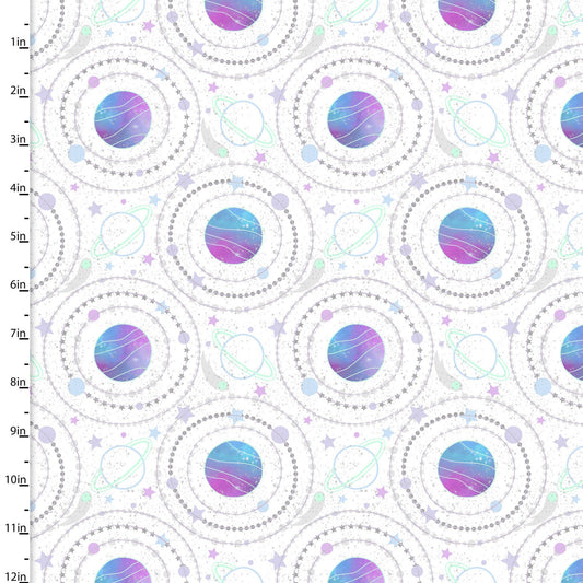 Starlight Glitter Solar System White 3 Wishes Fabrics Cotton Fabric