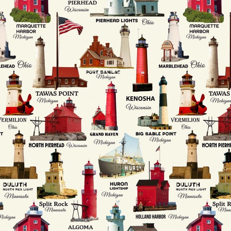 Starlit Towers Twilight Towers Lighthouses Cream Michael Miller Cotton Fabric MM-DCX12709-CREM-D | US Fabric Shop