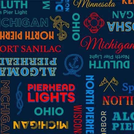 Starlit Towers Typographic Tapestry Navy Michael Miller Cotton Fabric MM-DCX12710-NAVY-D | US Fabric Shop