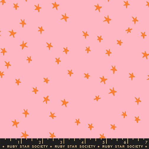 Starry New Rosebud Pink with Orange Stars Alexia Abegg Ruby Star Society Moda Cotton Fabric MD-RS4109-71