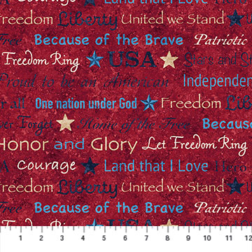 Stars & Stripes 10th Anniversary Inspirational Patriotic Words Red Northcott Fabrics 44 inches Cotton Fabric