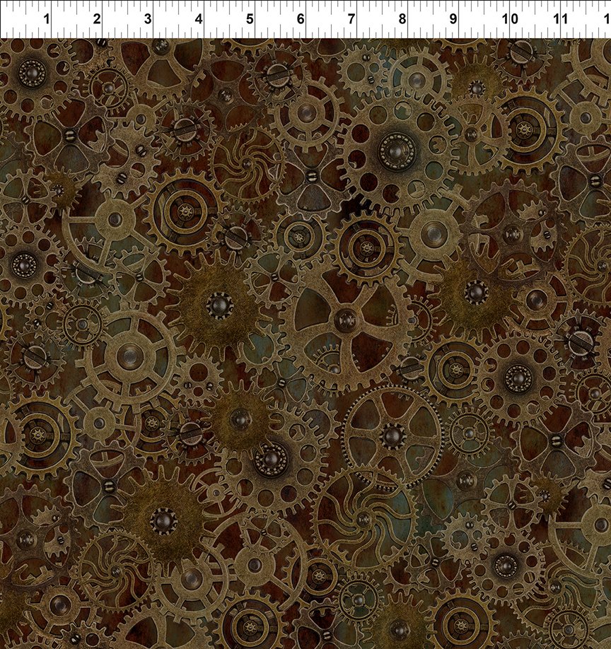 Steampunk Menagerie Large Gears Brown Jason Yenter In the Beginning Fabrics Cotton Fabric ITB-8ST-1