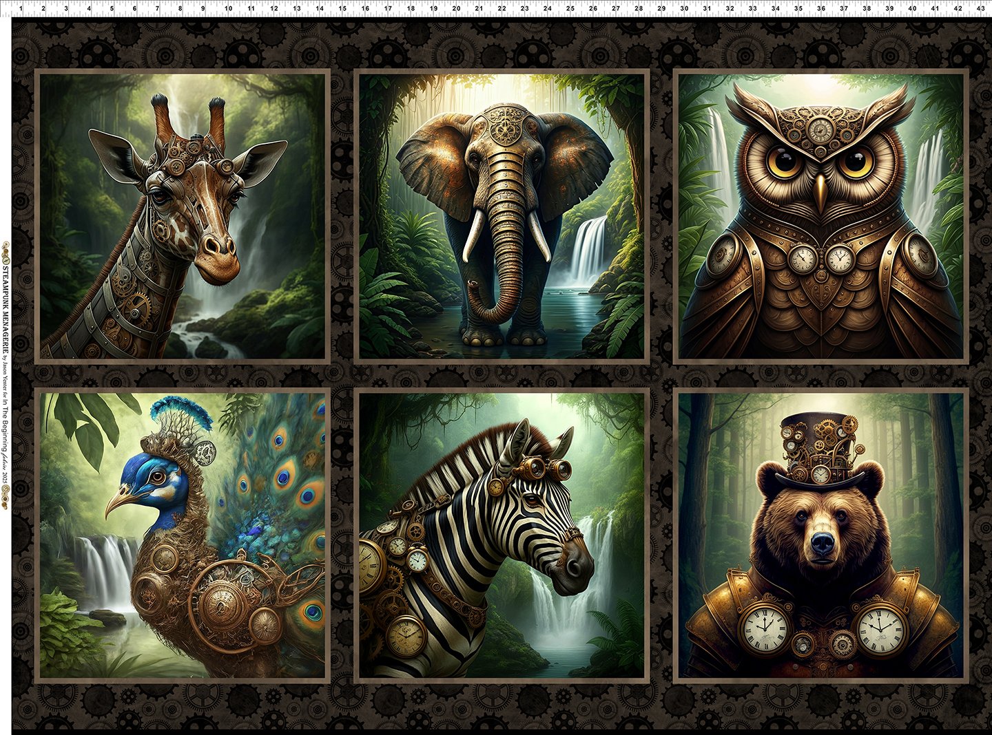 Steampunk Menagerie Small Panel 32" Multi Jason Yenter In the Beginning Fabrics Cotton Fabric ITB-2ST-1