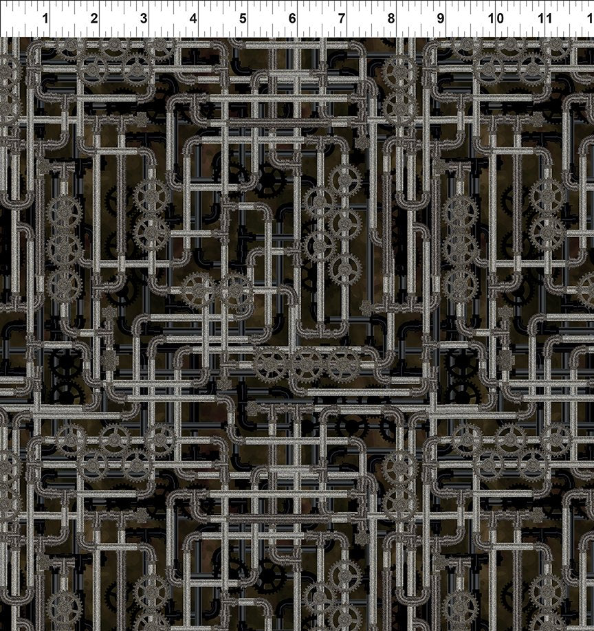 Steampunk Menagerie Pipes Gray Jason Yenter In the Beginning Fabrics Cotton Fabric ITB-9ST-2