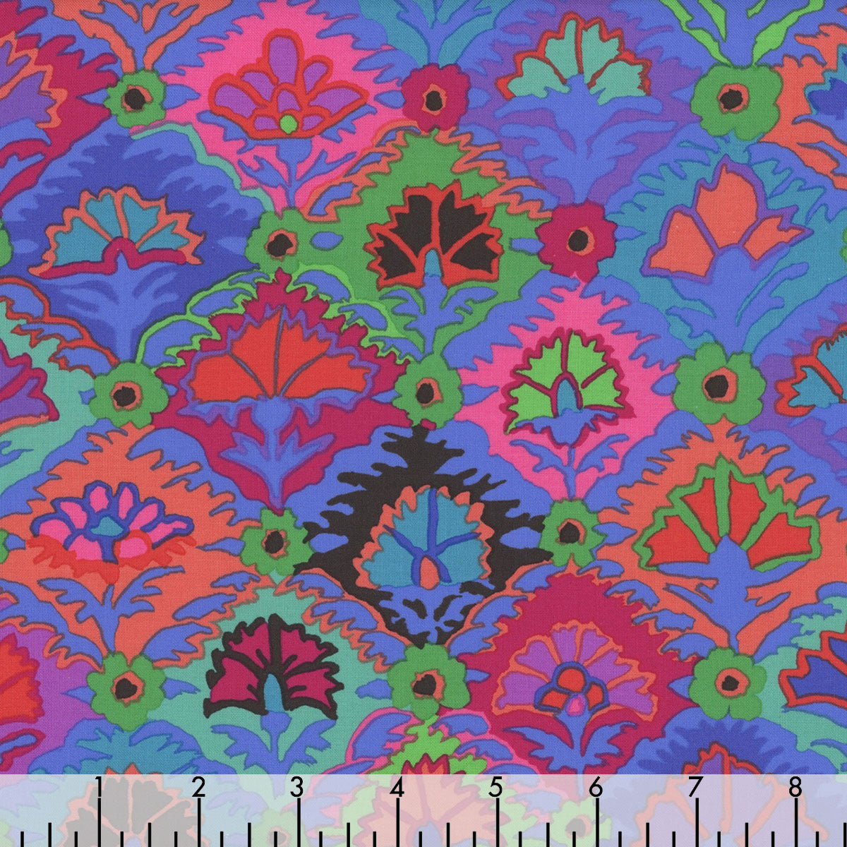 Step Flower Blue February 2024 Kaffe Fassett Collective Free Spirit Cotton Fabric FS-PWGP202.Blue