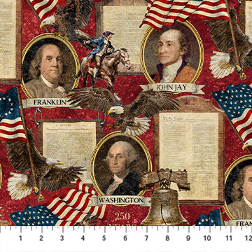 Stonehenge America 250 Founding Fathers Red Multi Northcott Cotton Fabric NC-DP28368-24
