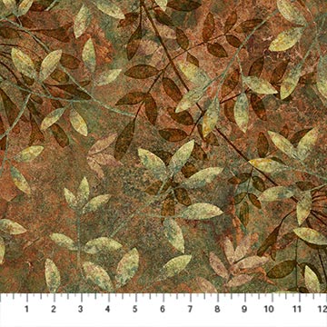 Stonehenge Organics Leaves Dark Rust Multi Linda Ludovico Northcott Cotton Fabric NC-DP29307-38
