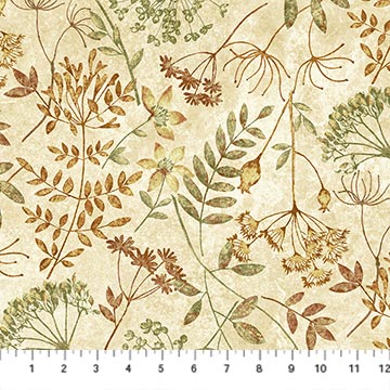 Stonehenge Organics Meadow Flowers Beige Multi Linda Ludovico Northcott Cotton Fabric NC-29305-12