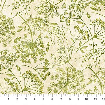 Stonehenge Organics Queen Anne Lace Cream Green Linda Ludovico Northcott Cotton Fabric NC-29309-72