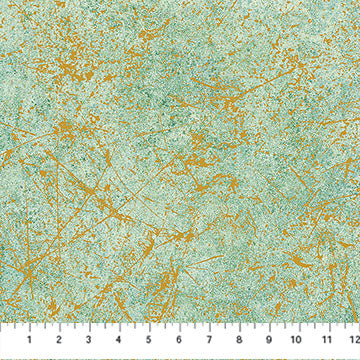 Stonehedge Valencia Patina Light Teal Green Blue Gold Metallic Linda Ludovico Northcott Cotton Fabric NC-28902M-65