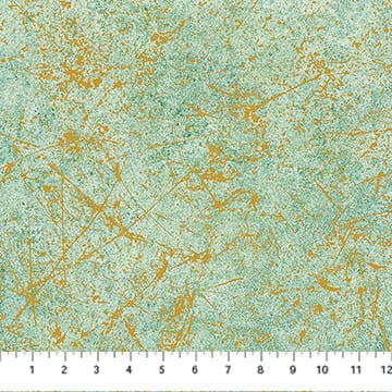 Stonehedge Valencia Patina Light Teal Green Blue Gold Metallic Linda Ludovico Northcott Cotton Fabric NC-28902M-65 | US Fabric Shop