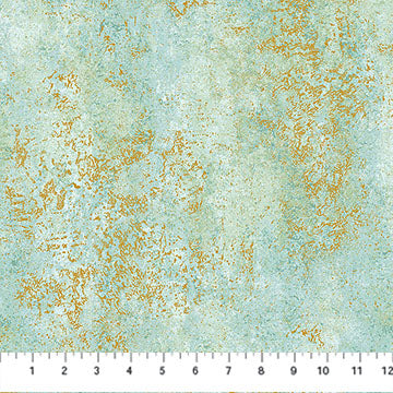 Stonehedge Valencia Travertine Medium Seafoam Green Gold Metallic Linda Ludovico Northcott Cotton Fabric NC-28901M-63