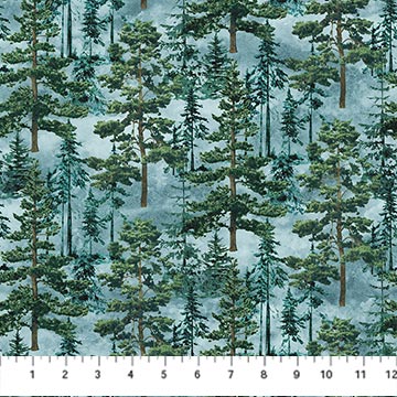 Stonehenge Eagle Pass Packed Trees Blue Multi Linda Ludovico Northcott Studio Cotton Fabric