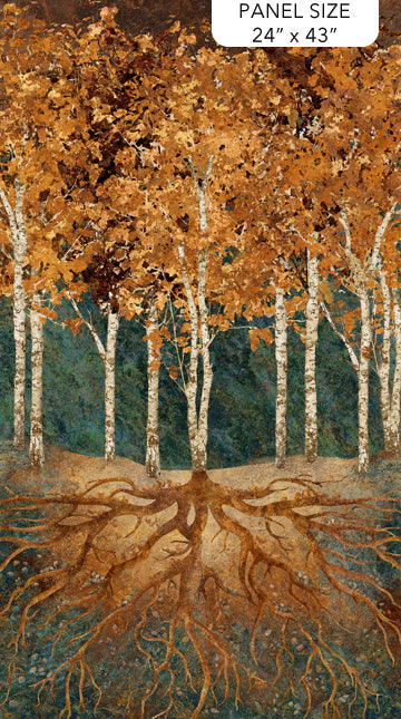 Stonehenge Rooted Panel 24" Teal Multi Linda Ludovico Northcott Fabrics Cotton Fabric NC-DP28765-69