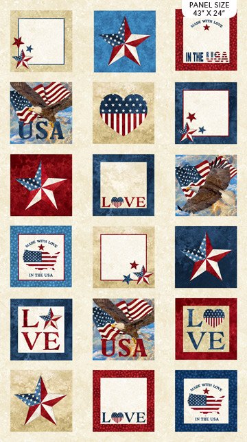 Stonehenge Stars & Stripes Block Panel 24" Beige Deborah Edwards Northcott Cotton Fabric