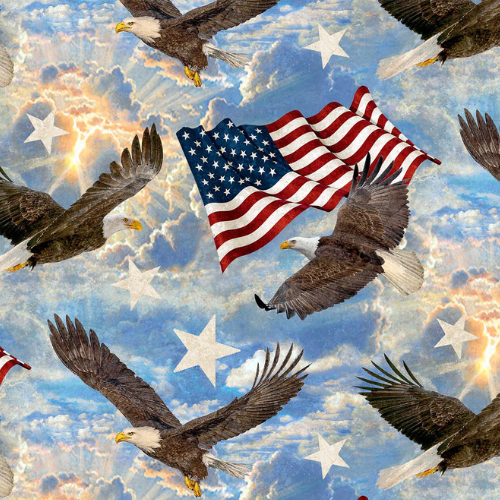 Stonehenge Stars & Stripes Soaring Eagles Blue Deborah Edwards Northcott Cotton Fabric