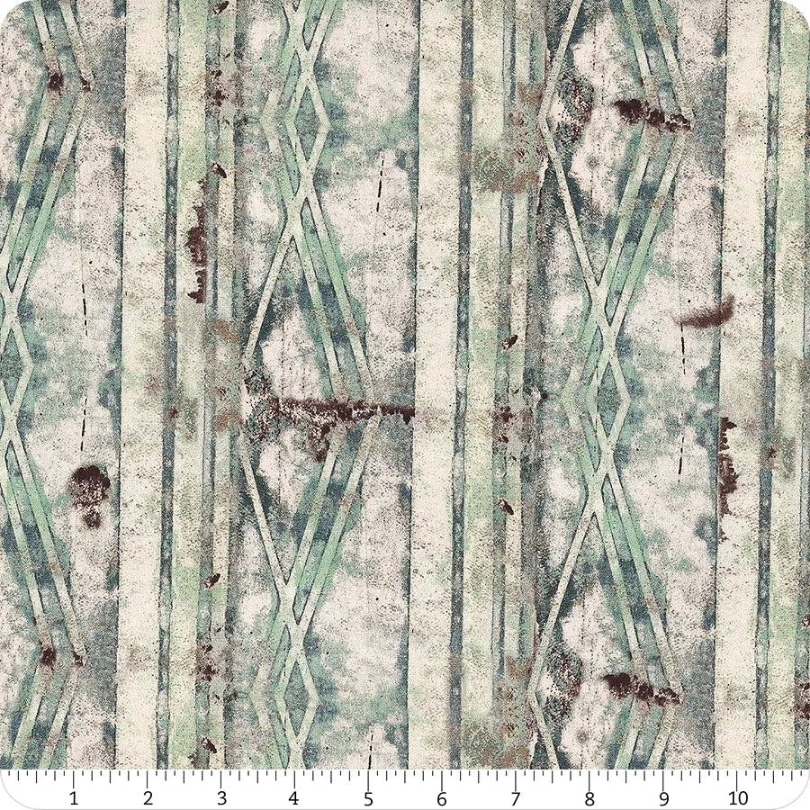 Storyboard Linked Watermark Blue Green Seth Apter Free Spirit Cotton Fabric FS-PWSE011.WATERMARK