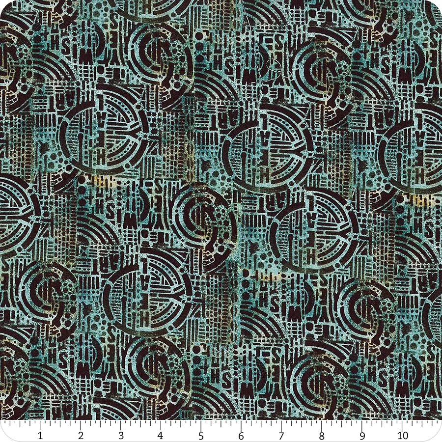 Storyboard Wish Verdigris Blue Seth Apter Free Spirit Cotton Fabric FS-PWSE012.VERDIGRIS
