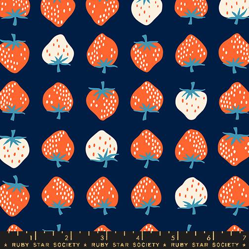 Strawberry Retro Kitsch Navy Dark Blue Kimberly Kight Ruby Star Society Moda Cotton Fabric MD-RS3084-23