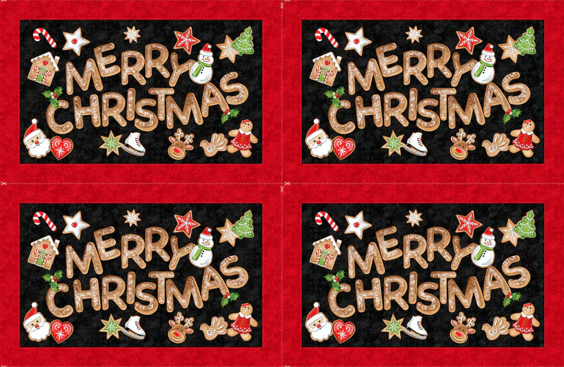 Sugar Coated Christmas Placemat Panel 28" Black Deborah Edwards Northcott Cotton Fabric NC-DP27139-99