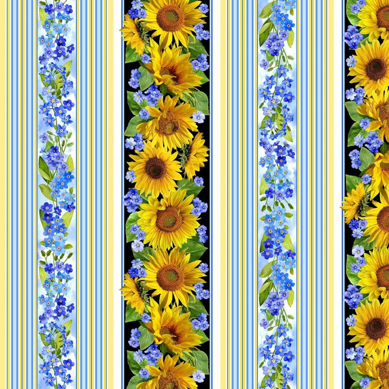 Summer Sunflowers Stripe Summer Blue Michael Miller Cotton Fabric MM-DCX11684-SUMM-D