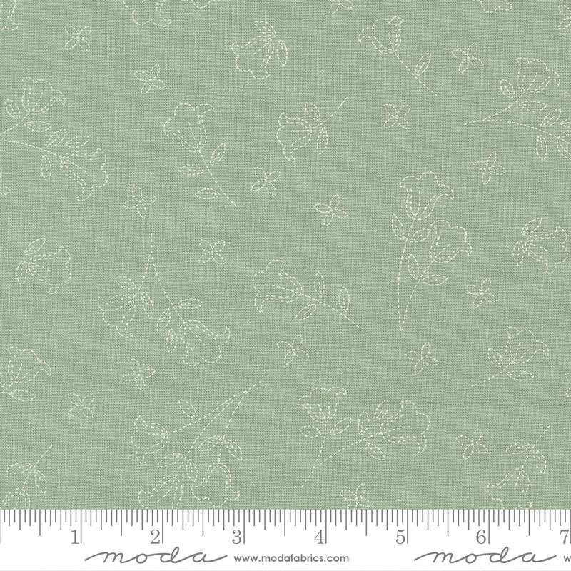 Sunbonnet Embroidered Blooms Dusty Blue My Sew Quilty Life Moda Cotton Fabric MD-31761-33