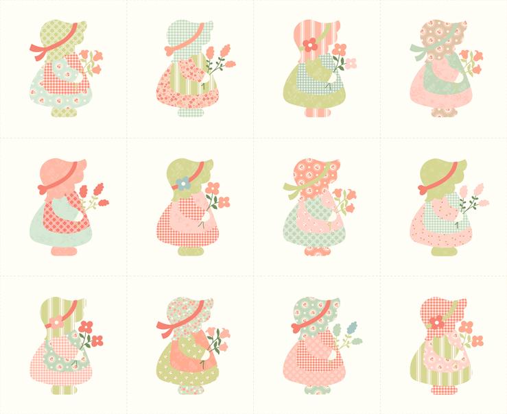 Sunbonnet Sue Applique Panel 36" Porcelain My Sew Quilty Life Moda 100% Cotton Fabric MD-31770-11