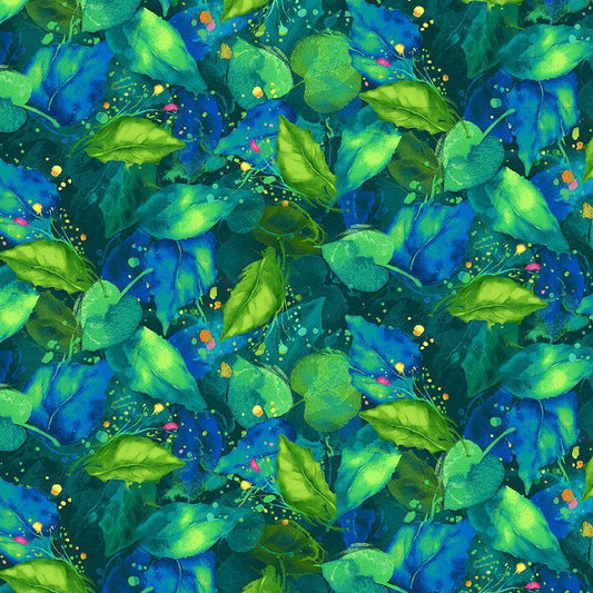 Sundance Sunflowers Tossed Sunflower Leaves Lagoon Green Chong-A-Hwang Timeless Treasures Cotton Fabric TT-FLORA-CD3306-LAGOON