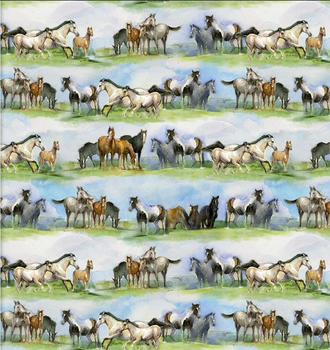 Sunflower Stampede Horses Multi John Keeling 3 Wishes Cotton Fabric
