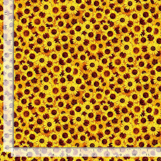 Sunflower Symphony Packed Mini Sunflower Yellow Timeless Treasures Cotton Fabric TT-FLORA-CD3532-YELLOW