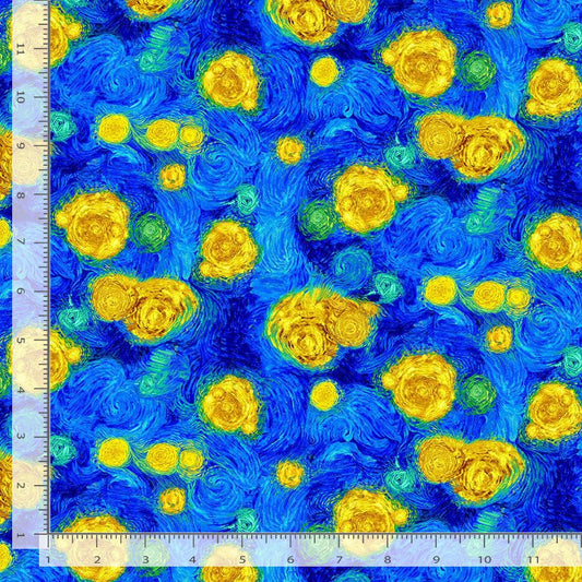 Sunflower Symphony Sunny Sky Swirl Blue Timeless Treasures Cotton Fabric TT-FLORA-CD3534-BLUE