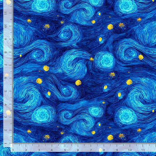 Sunflower Symphony Swirl Wind Texture Royal Blue Timeless Treasures Cotton Fabric TT-FLORA-CD3535-ROYAL
