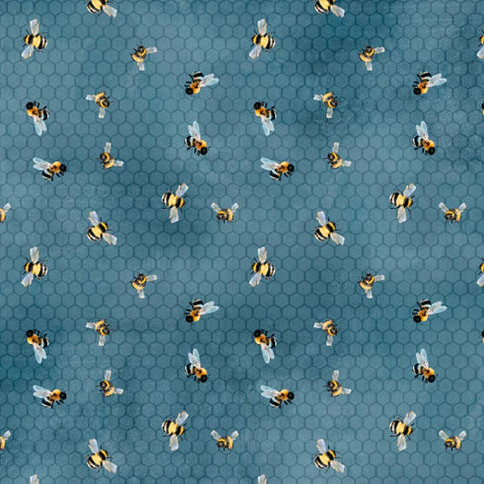 Sunkissed Bees Blue Nancy Mink Wilmington Prints Cotton Fabric WP-1665-33918-459